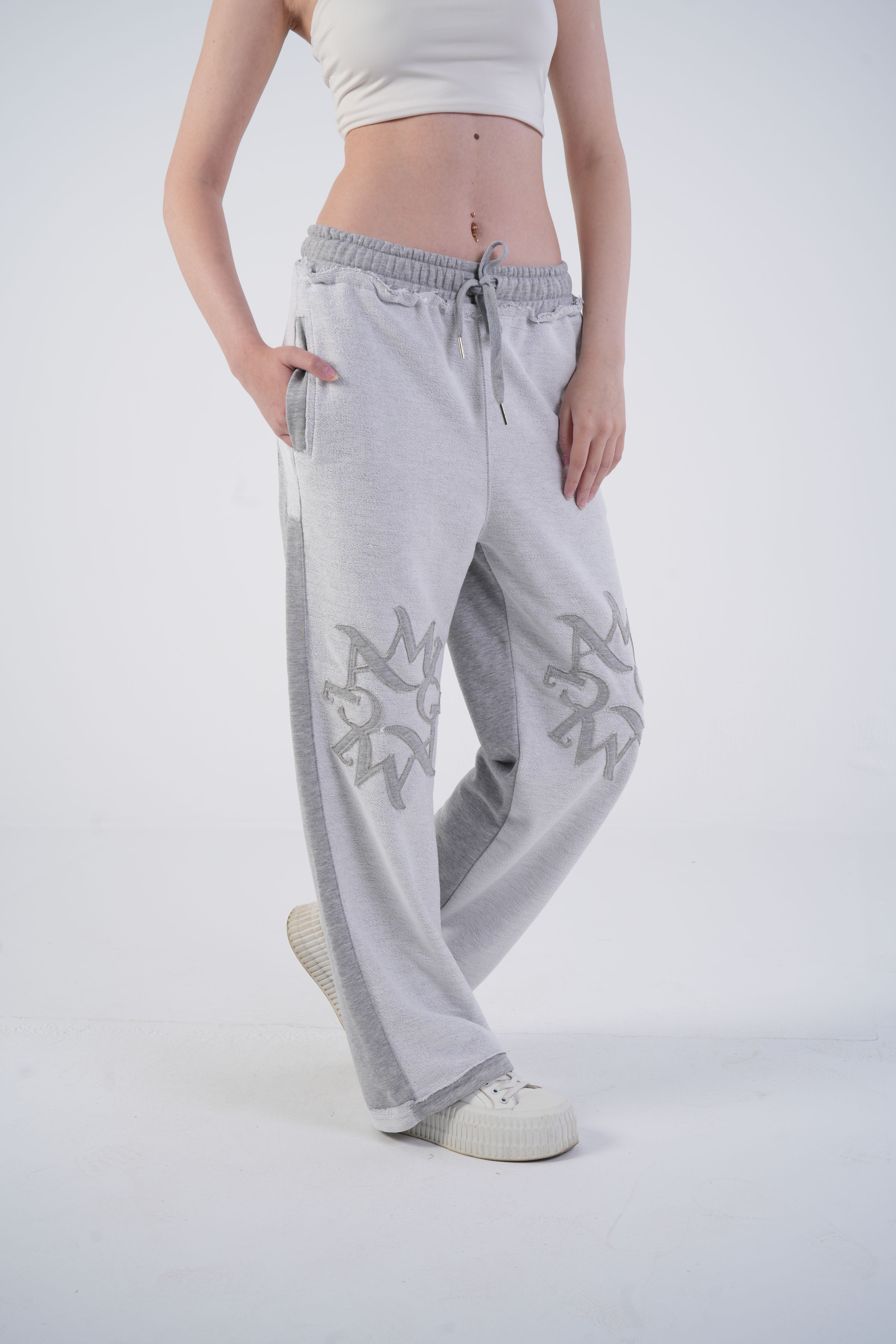Embroidered wide leg sweatpants