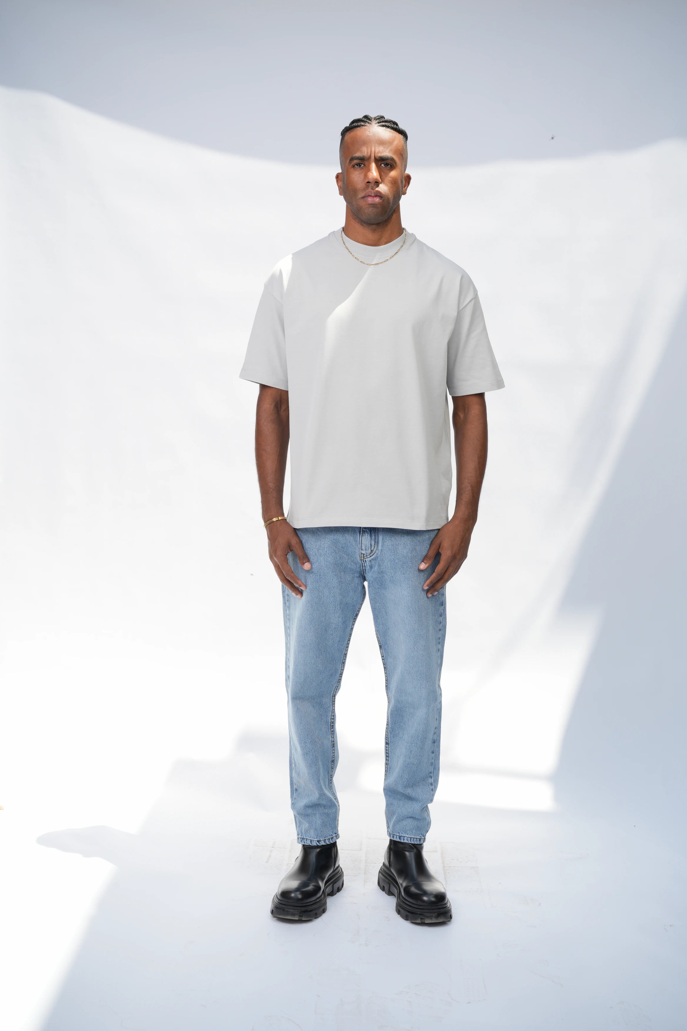 Cropped Fit Jeans Mid Blue