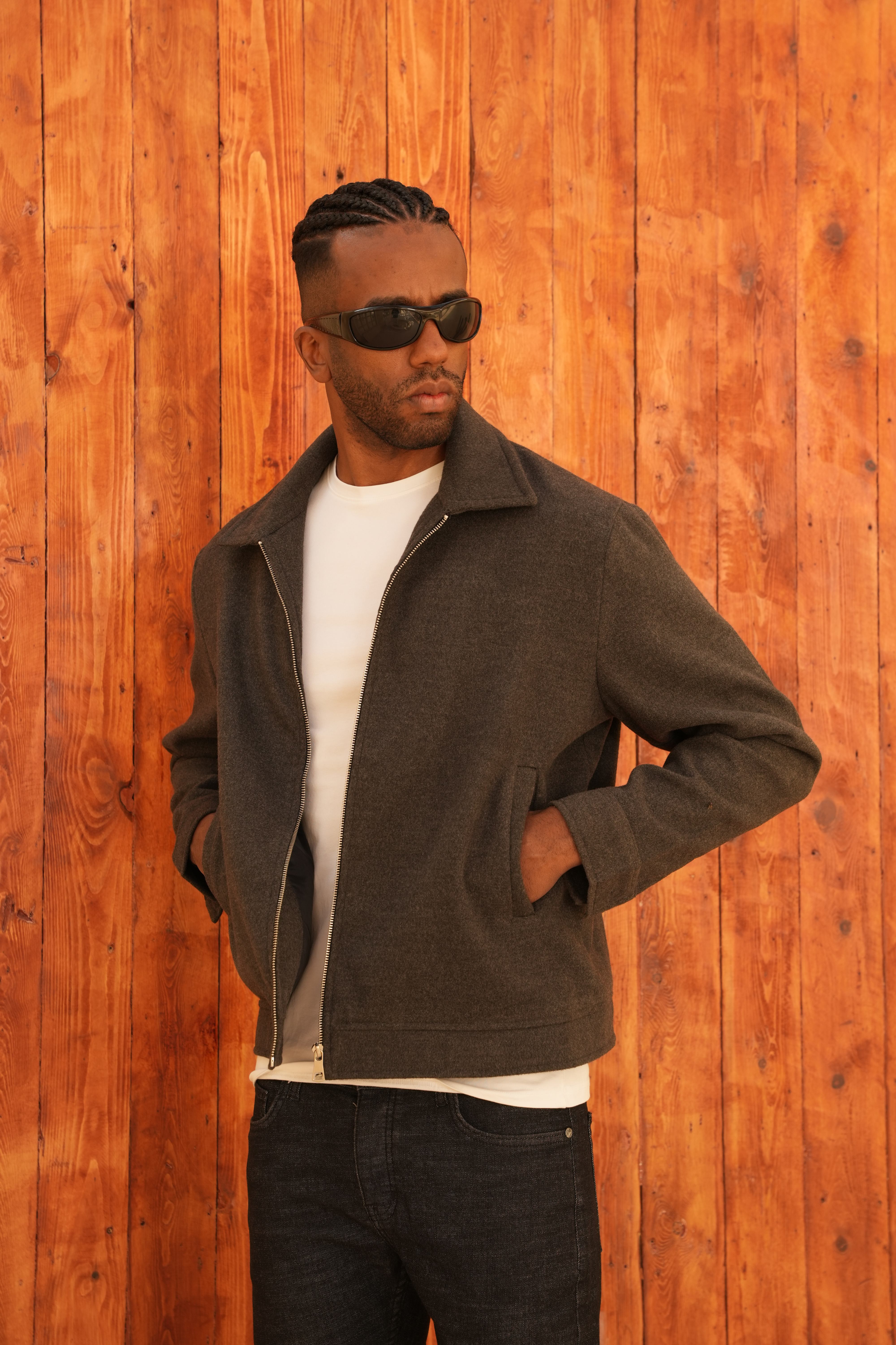 Zip-up Wool Jacket Charcoal