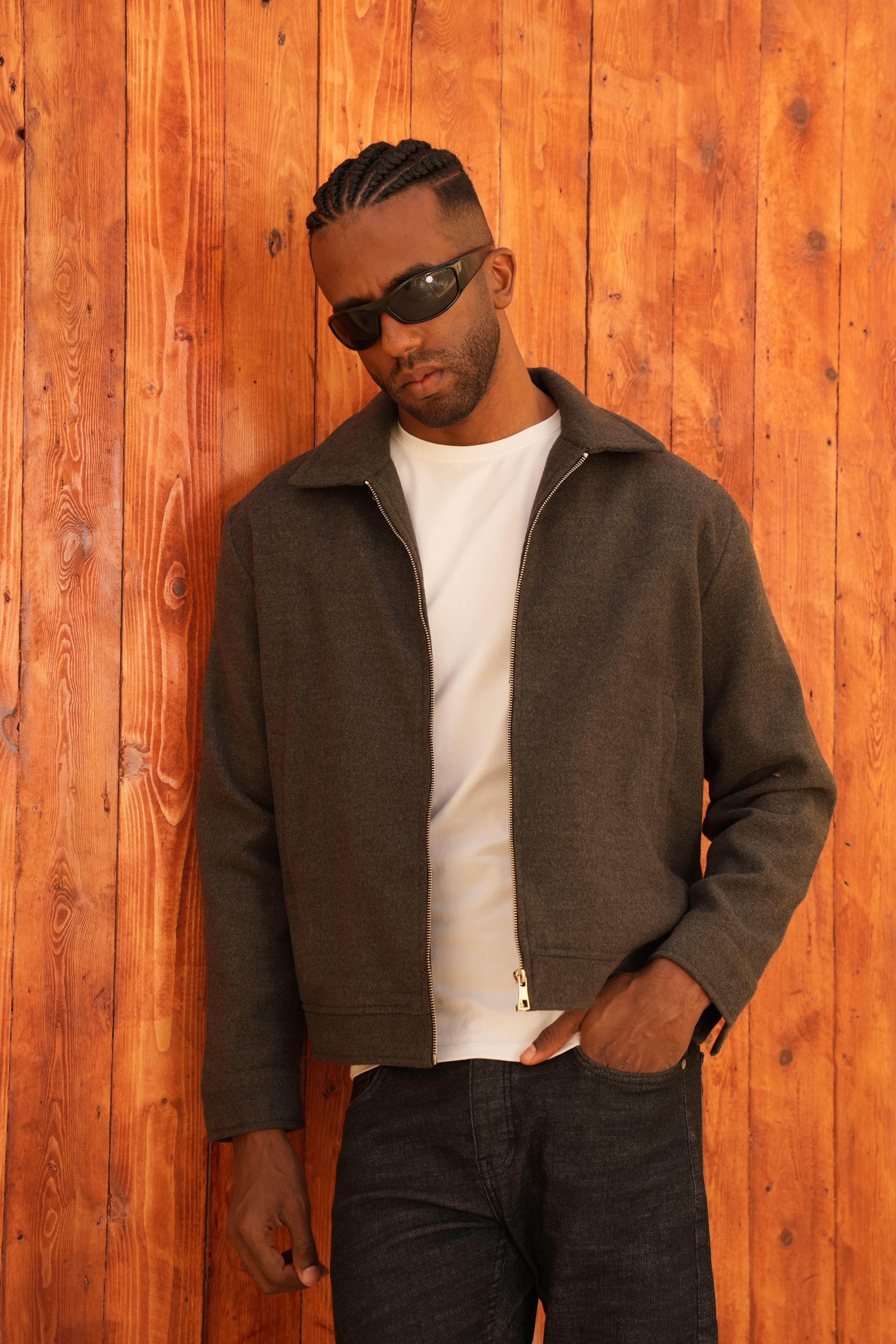 Zip-up Wool Jacket Charcoal