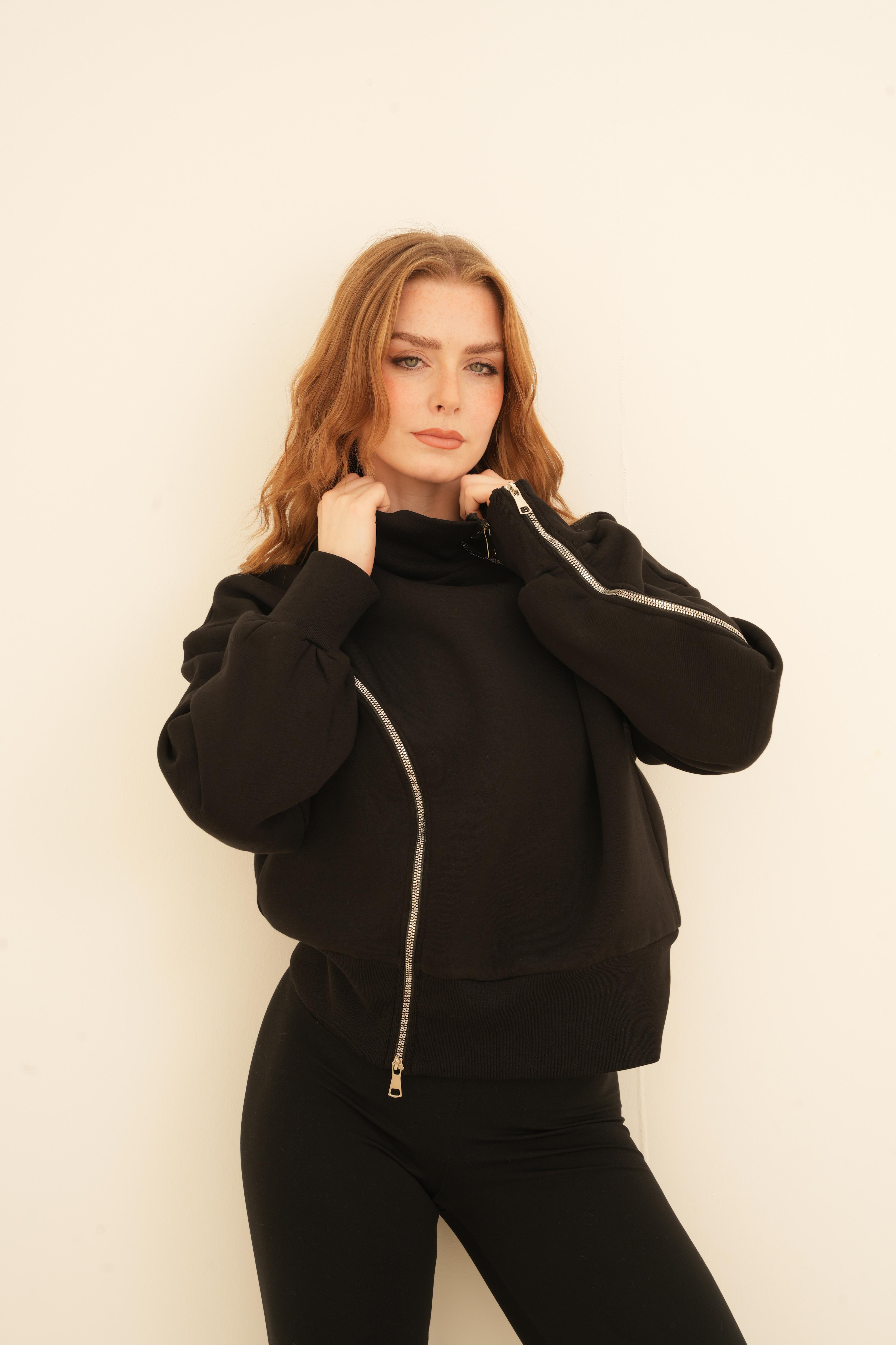 Double-zipper sweater Black