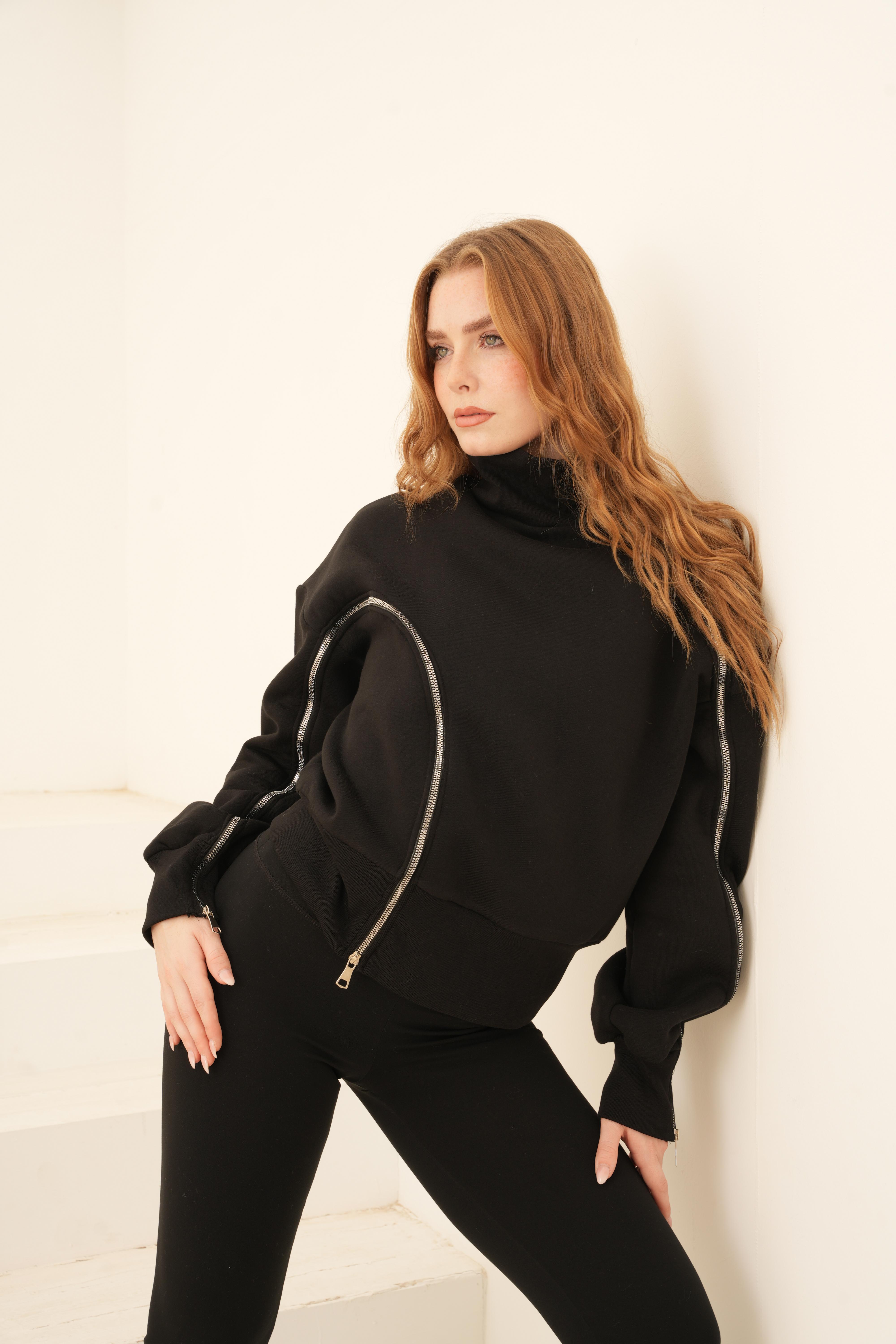 Double-zipper sweater Black