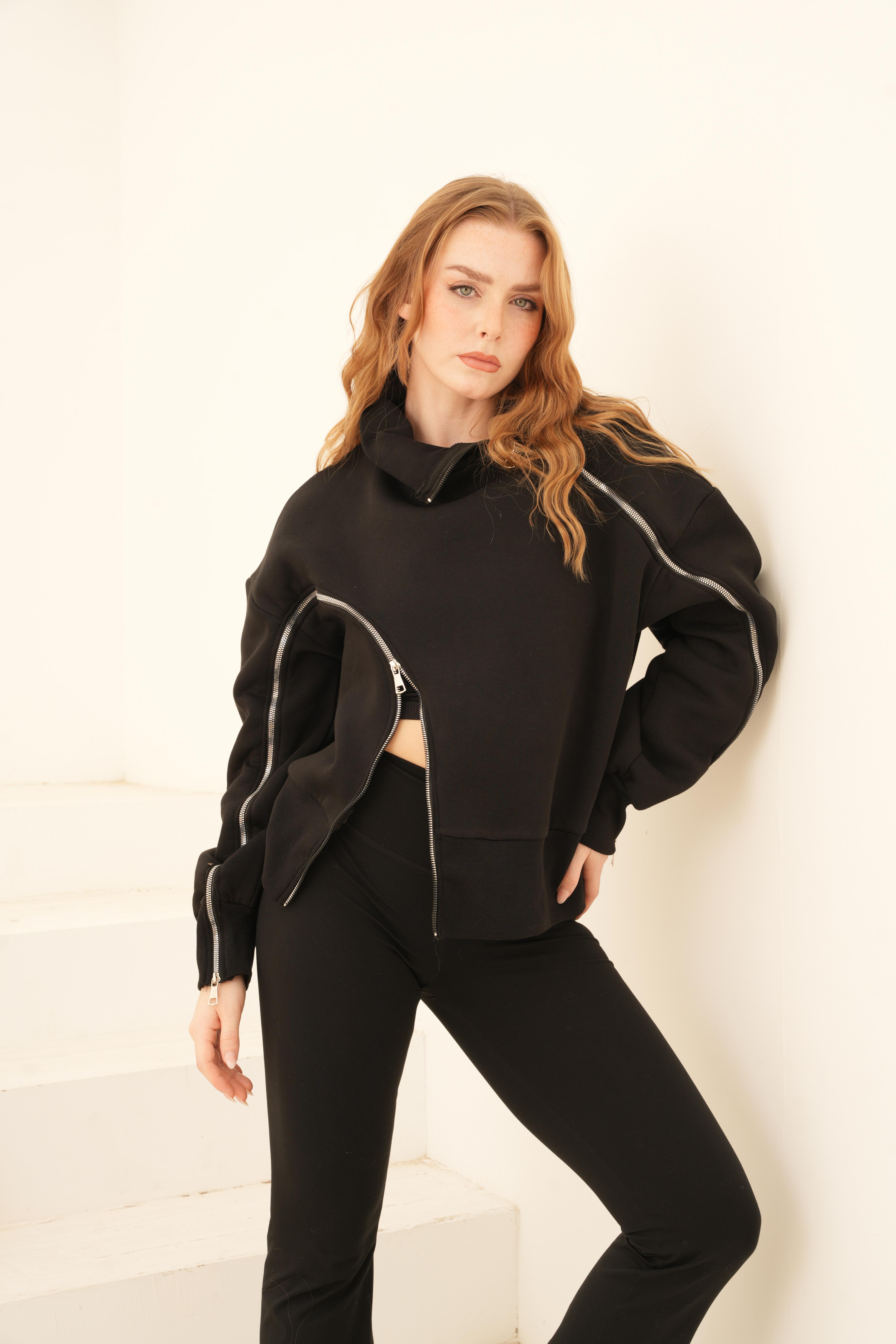 Double-zipper sweater Black