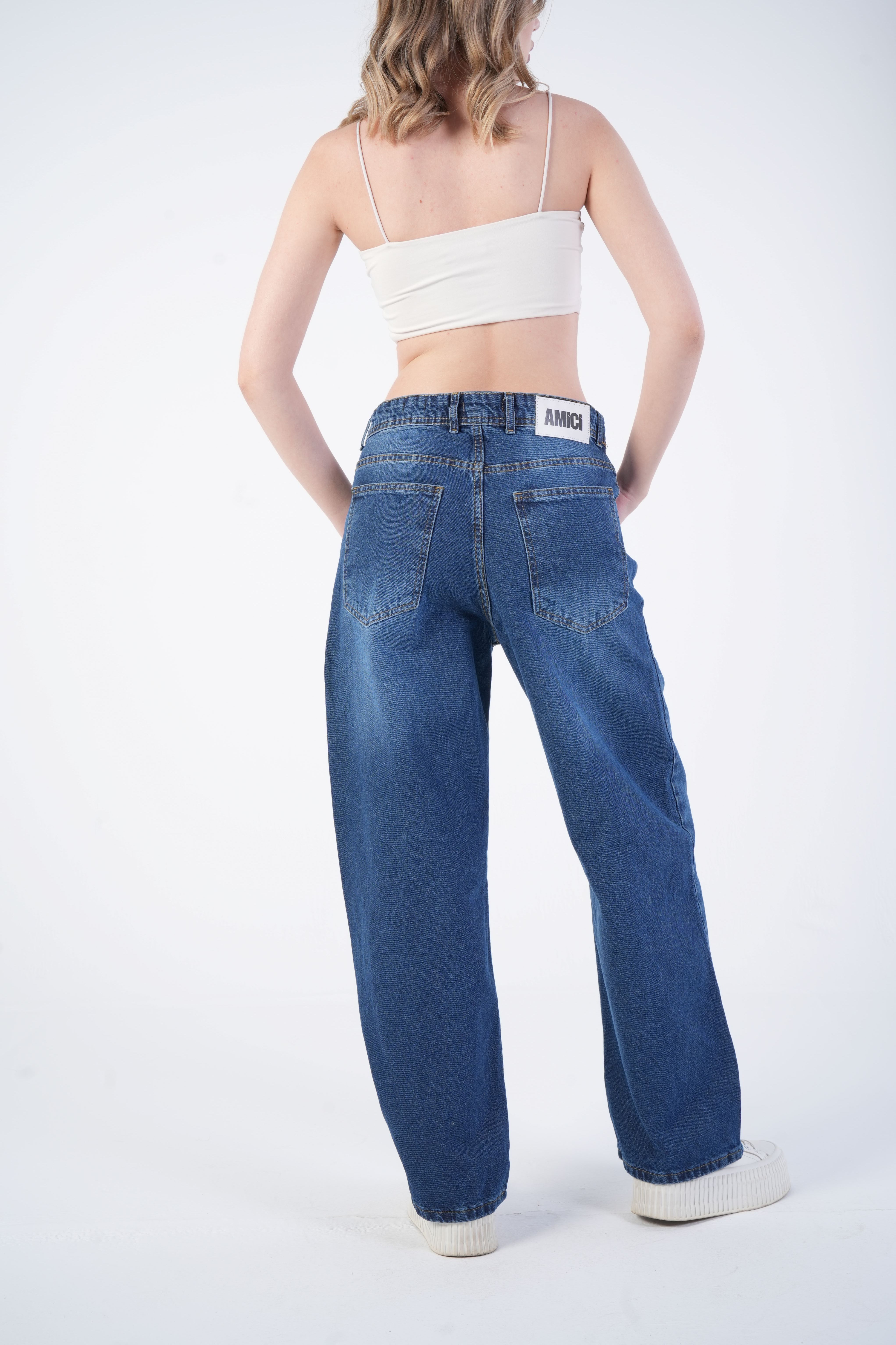 Mid-Waist Navy blue baggy jeans