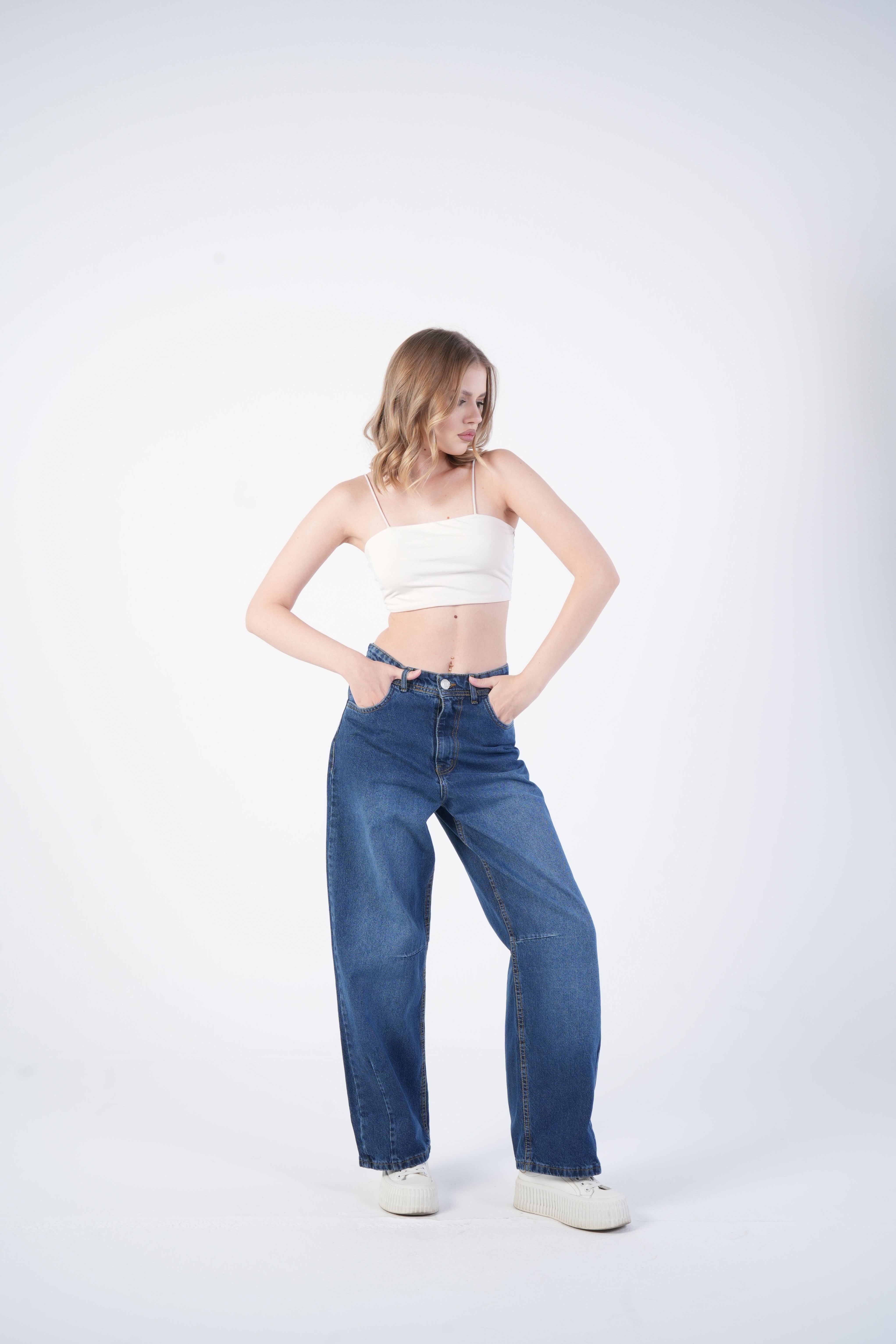Mid-Waist Navy blue baggy jeans