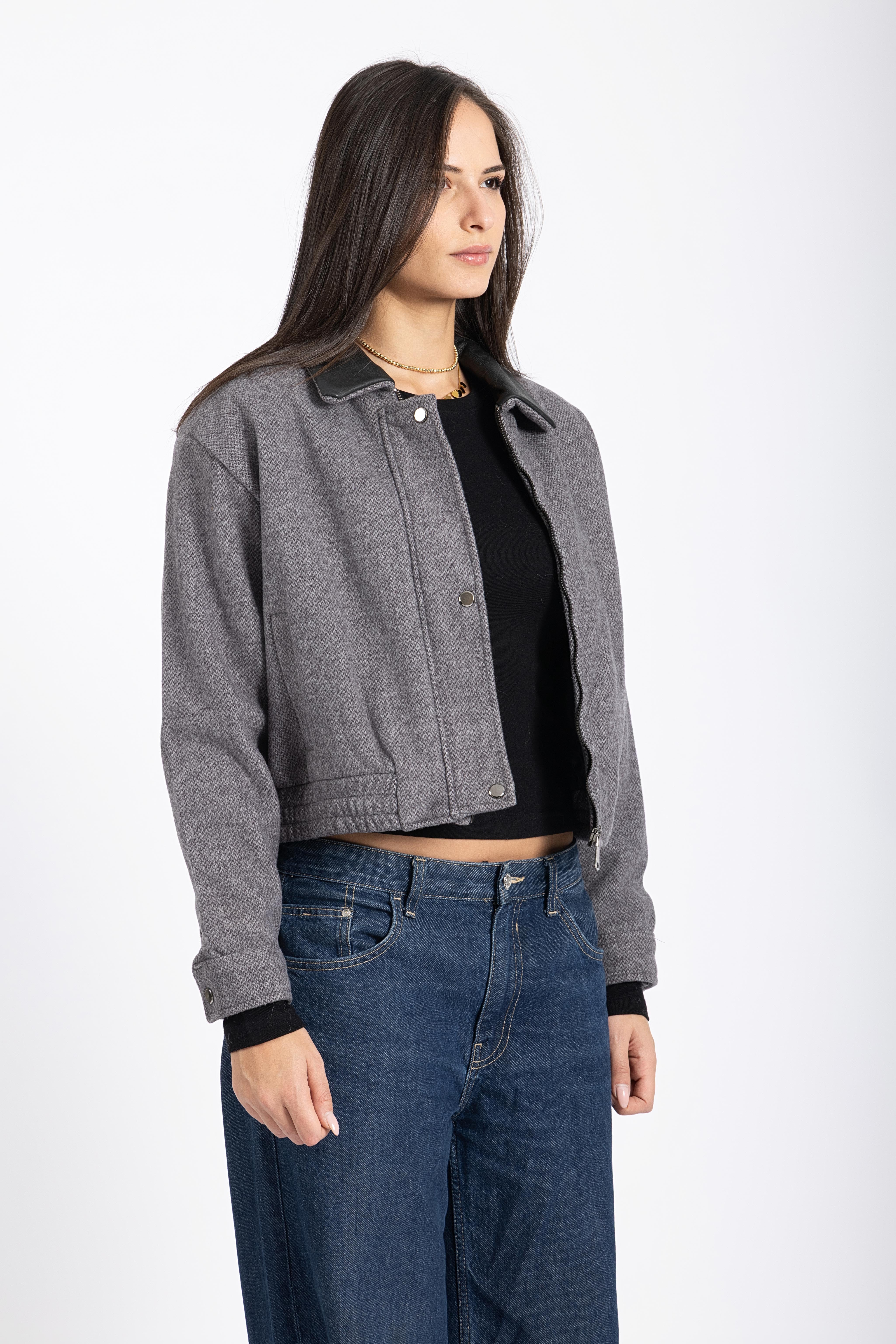 Grey bomber jacket( REAL LEATHER)