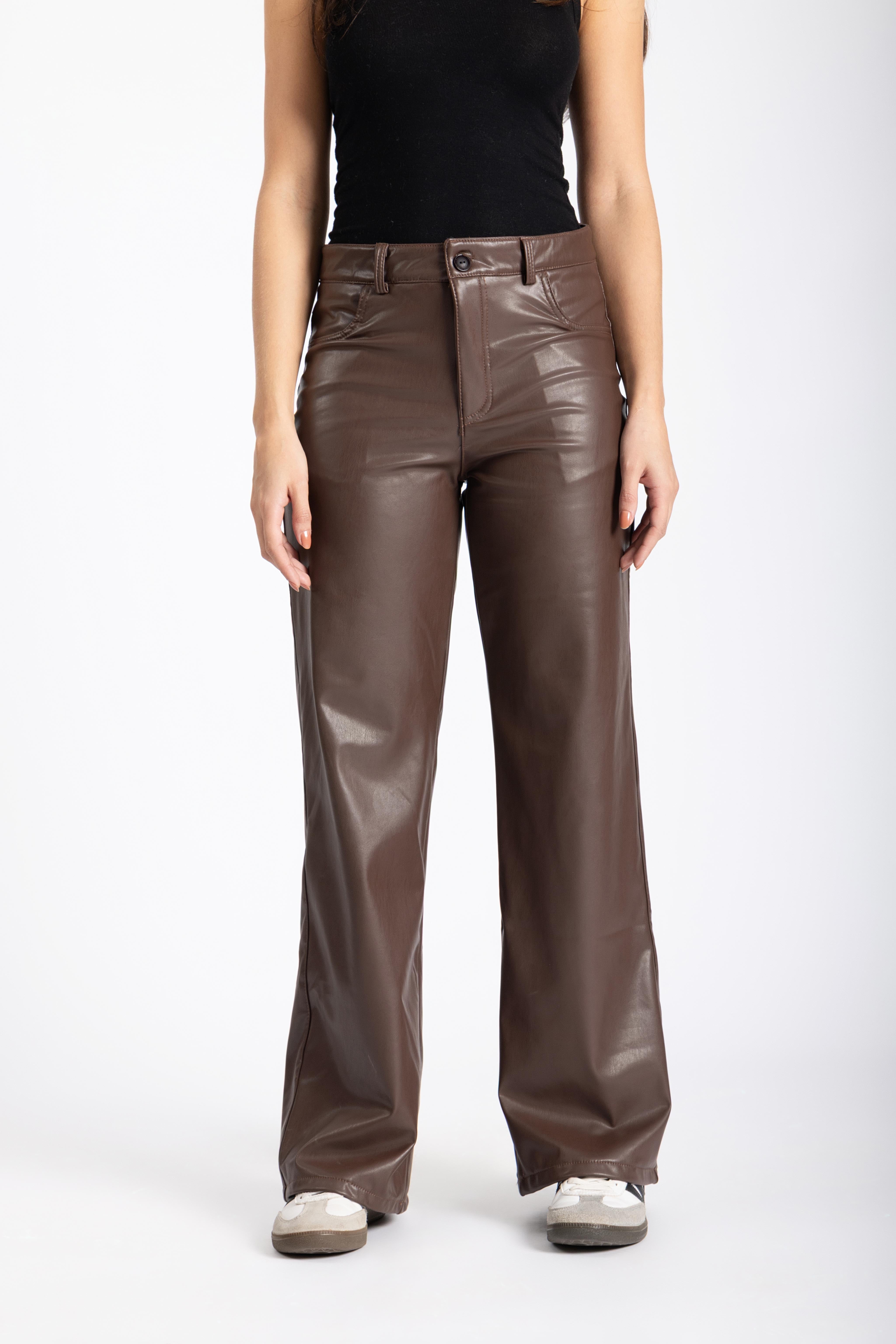 Straight leg leather trousers Brown