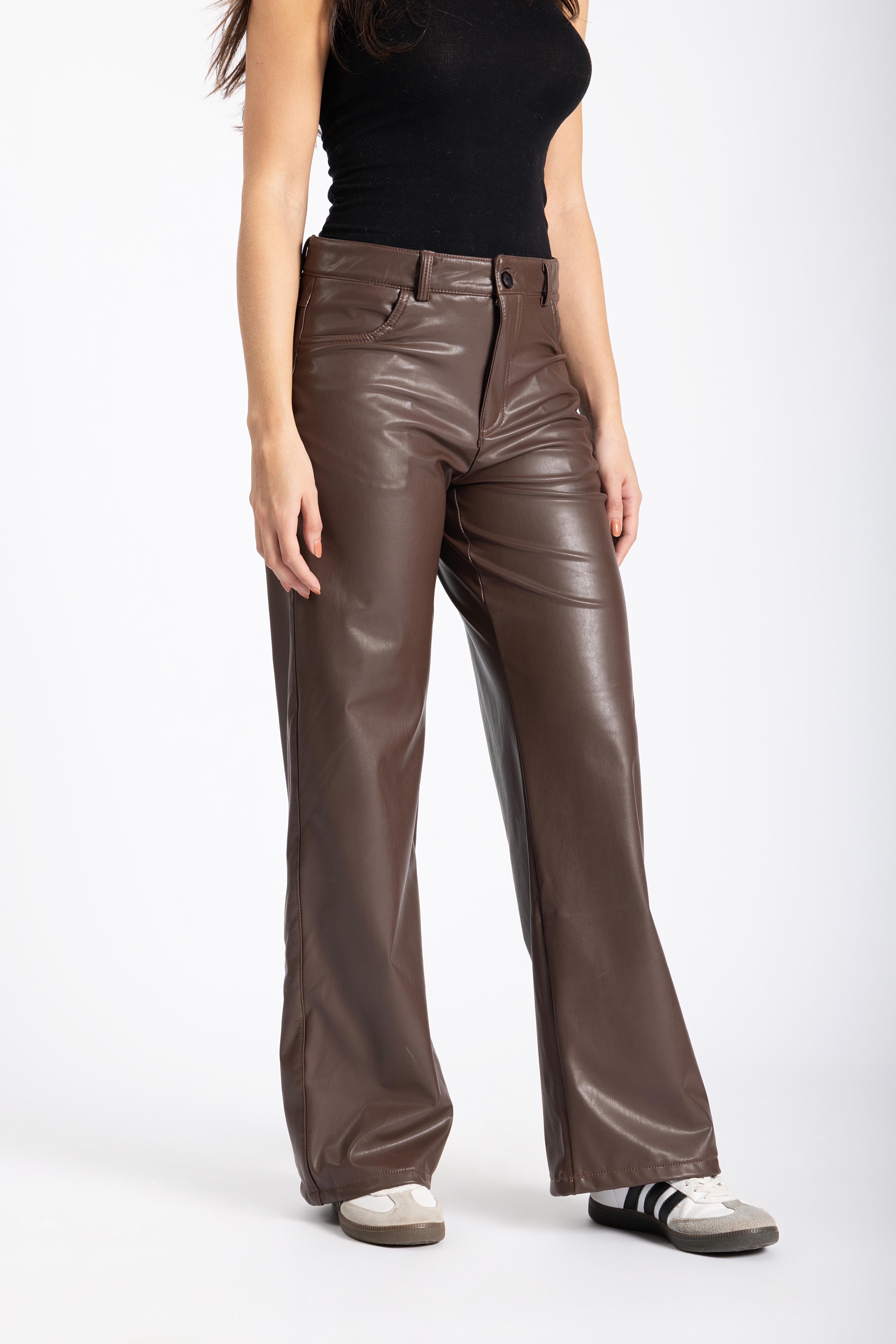 Straight leg leather trousers Brown