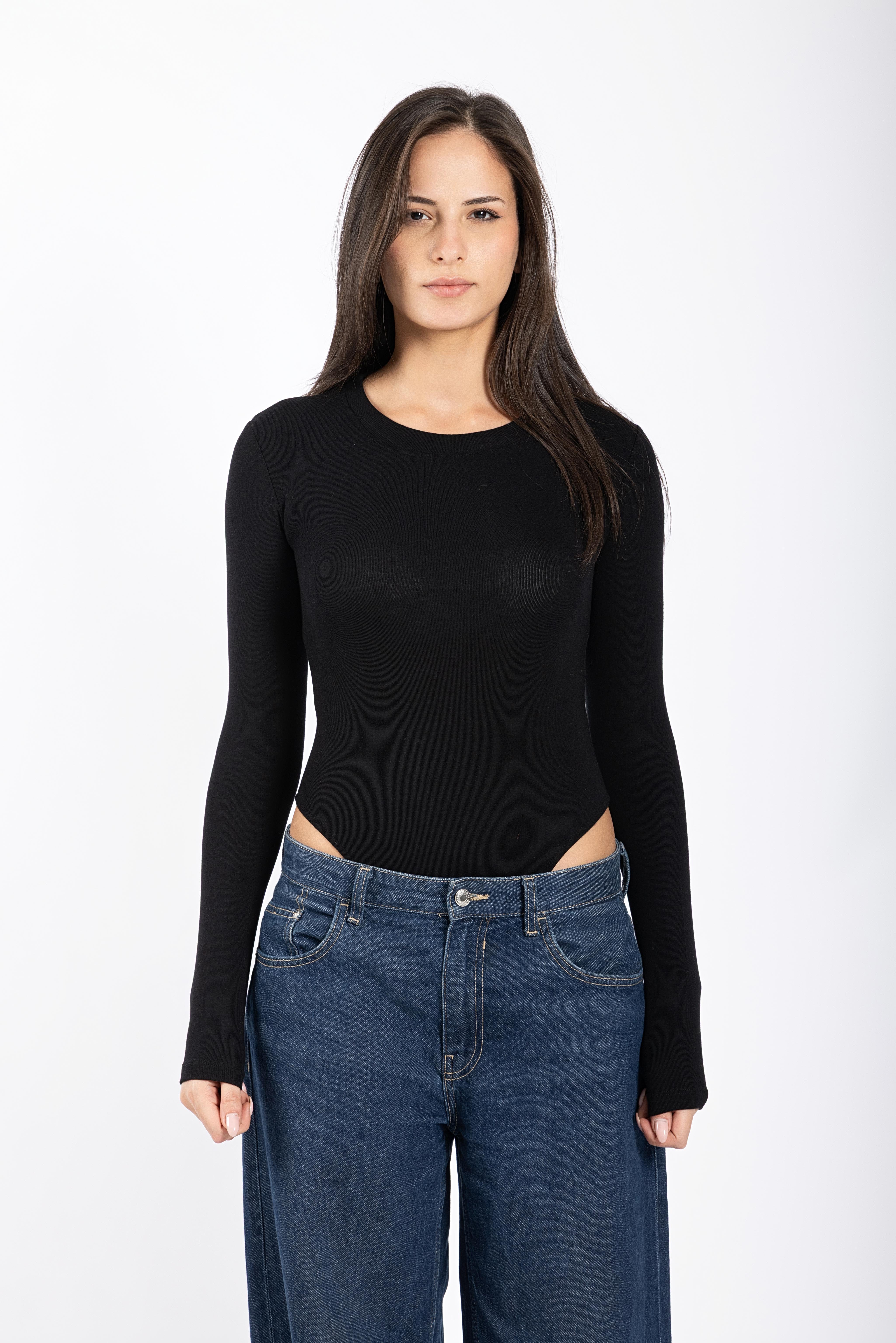 Black long sleeve bodysuit