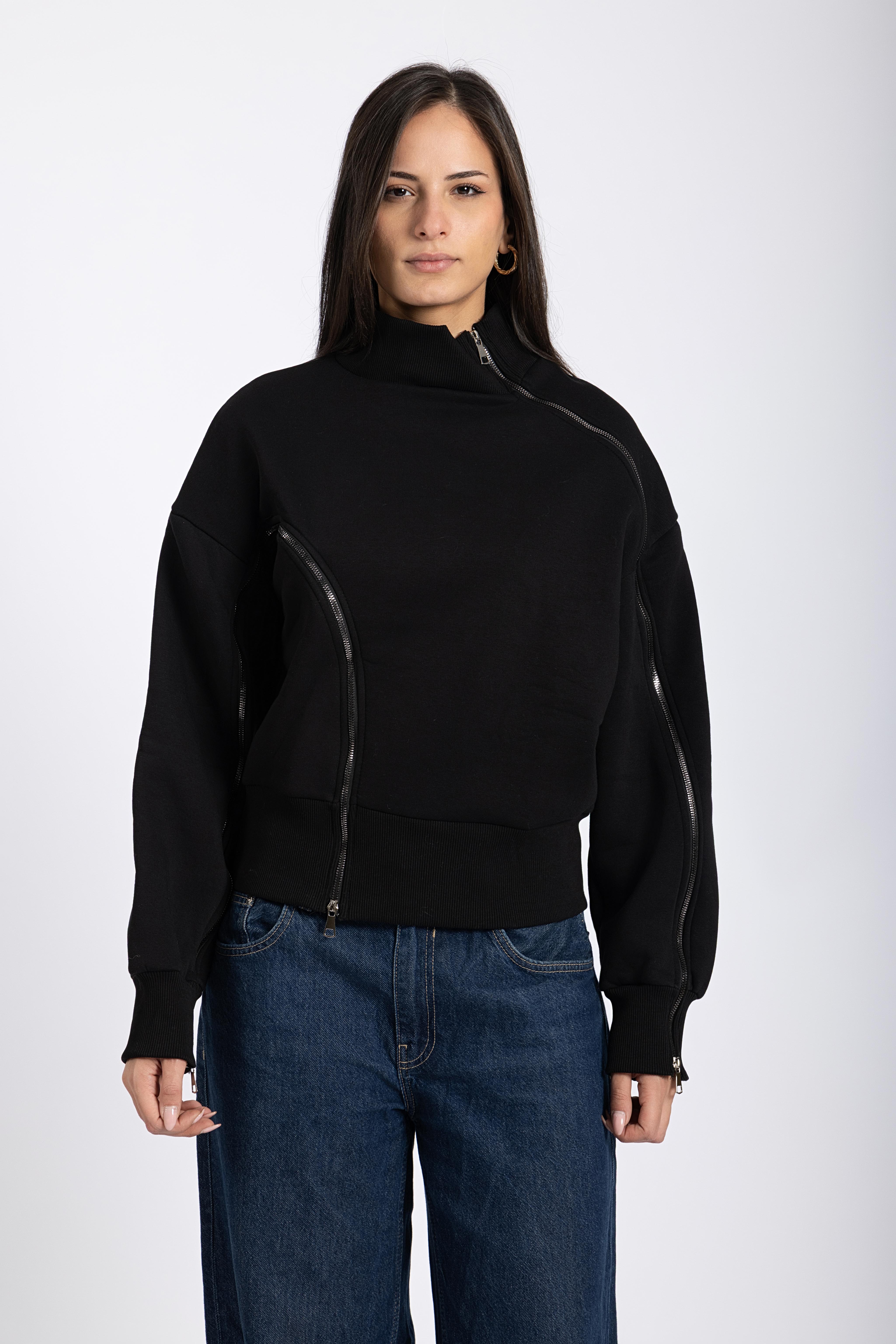 Double-zipper sweater Black