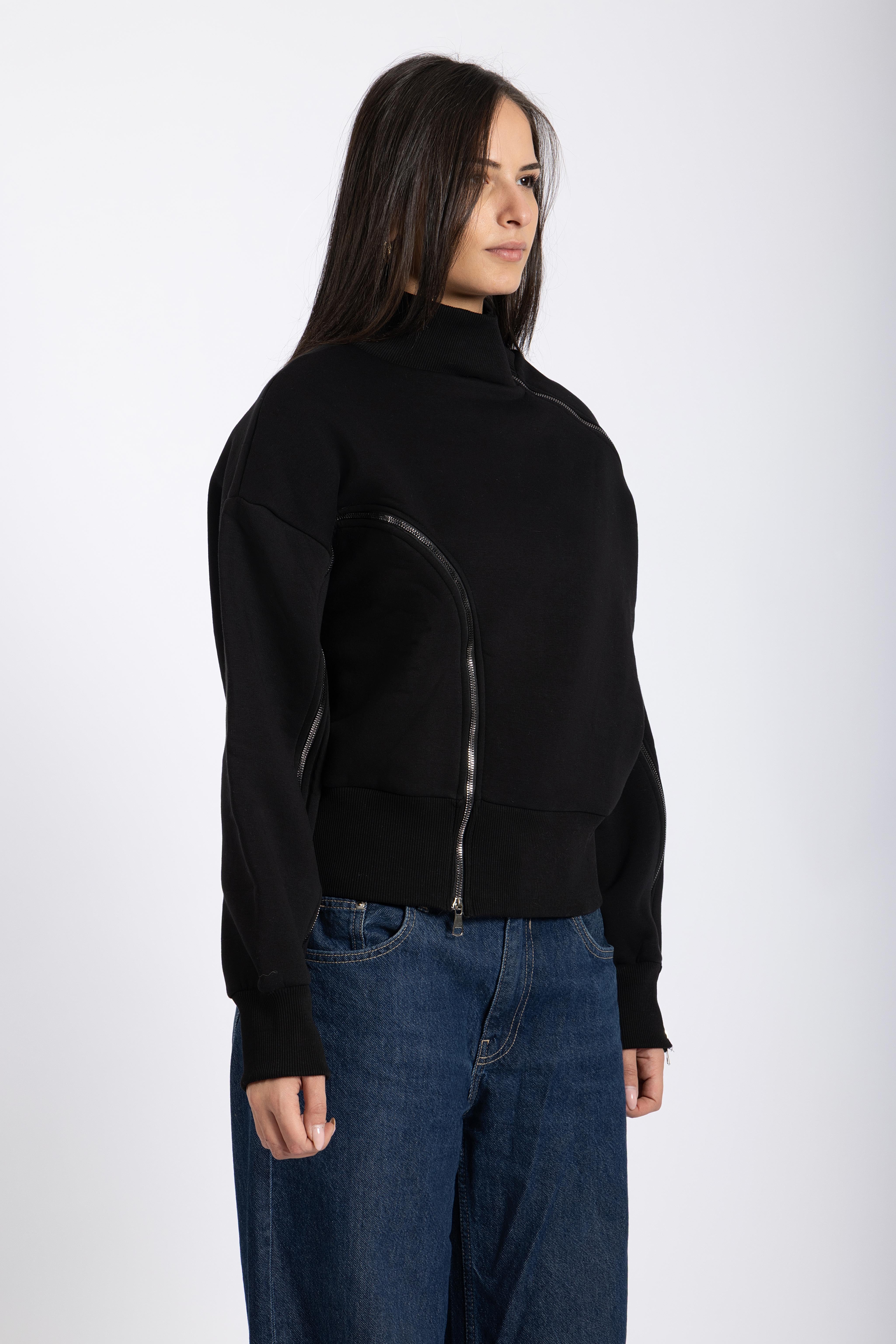 Double-zipper sweater Black