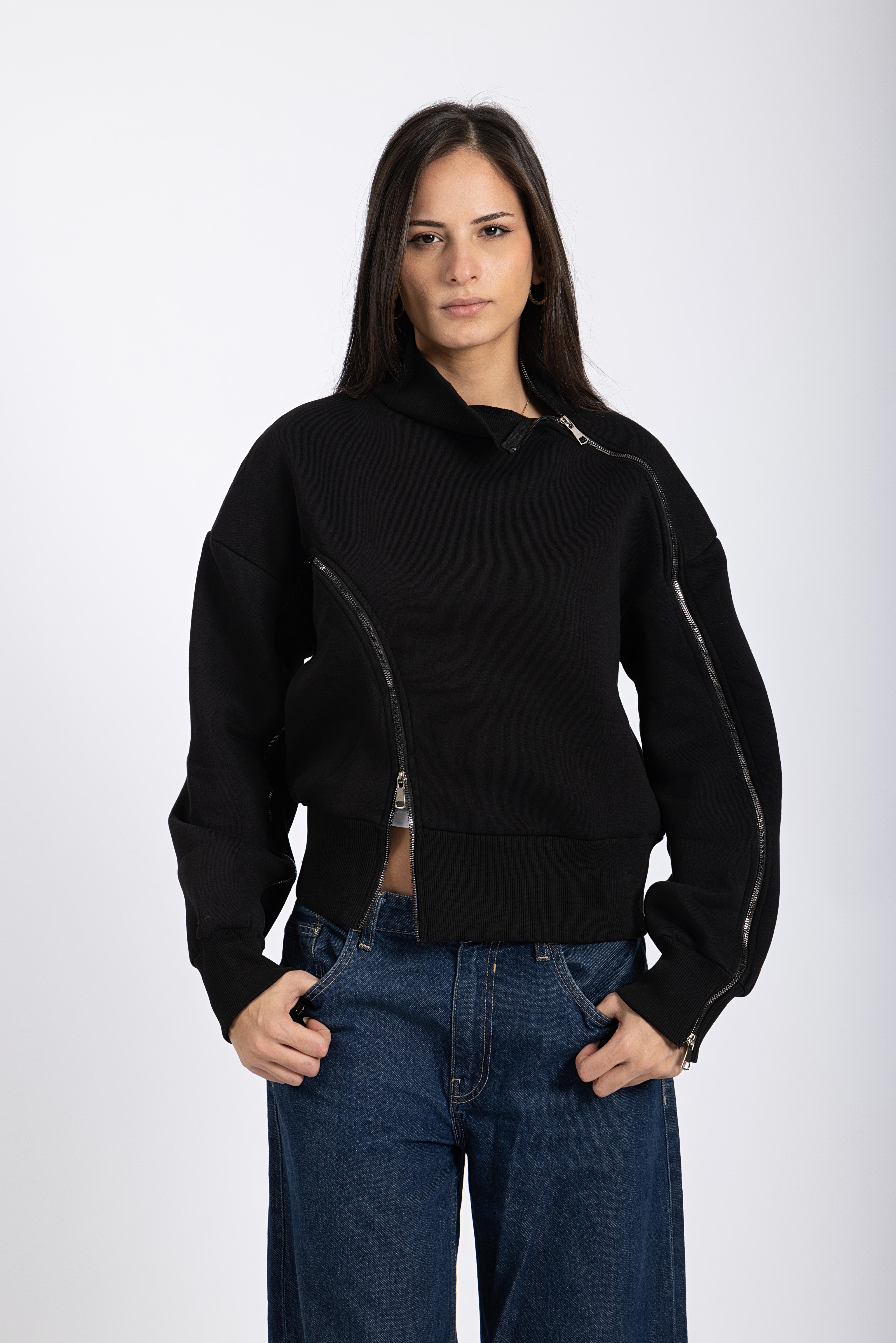Double-zipper sweater Black