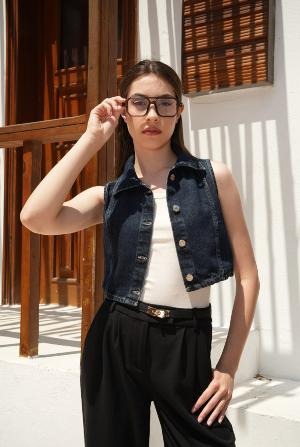 CROPPED DENIM WAISTCOAT